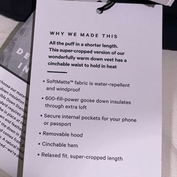 LULULEMON WUNDER Puff SUPER CROPPED vest BLACK SIZE 6 perfect cute NWT - Picture 4 of 5